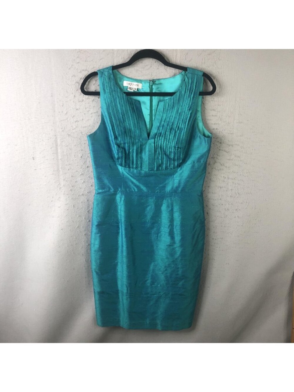 Kay Unger New York Dress Womens 10 Blue Silk Pleated Sheath Party Cocktail - Picture 1 of 16